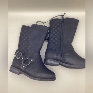 Black Quilted Buckle Boots